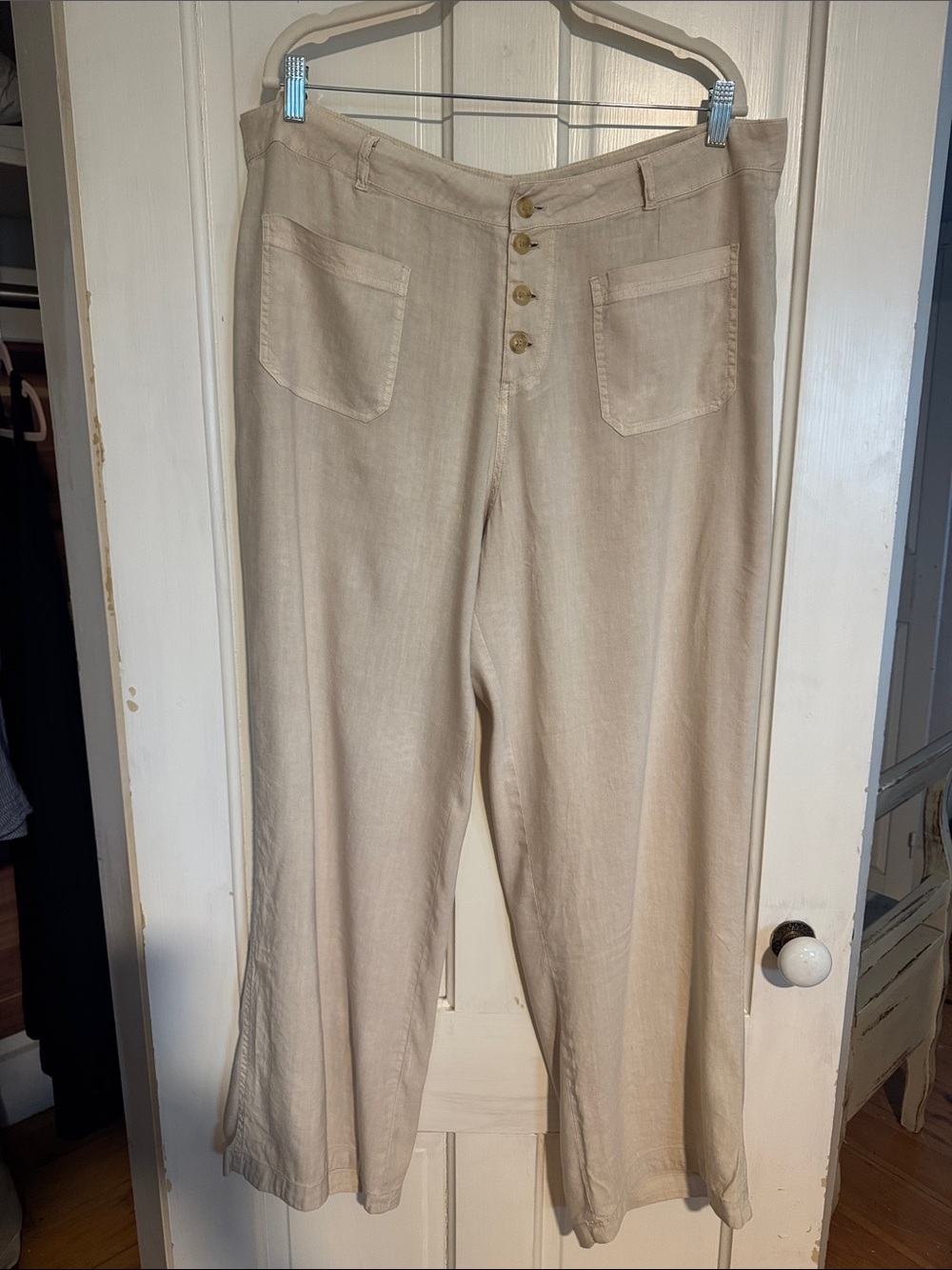 Alp N Rock Natural Beige Wide-Leg Linen Blend Pants